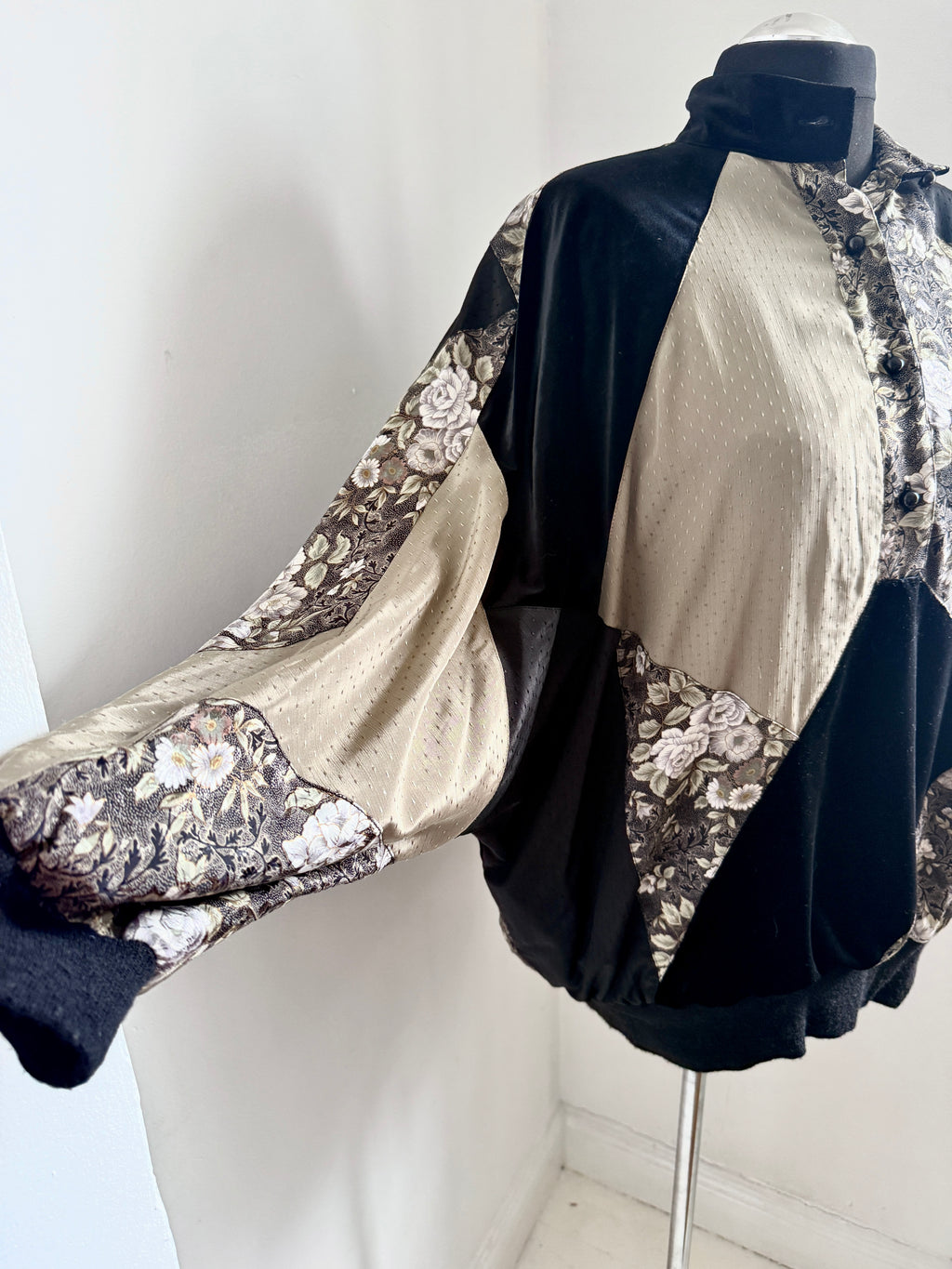 80s Batwing Jacket/Pullover Patchwork Satin & Velvet