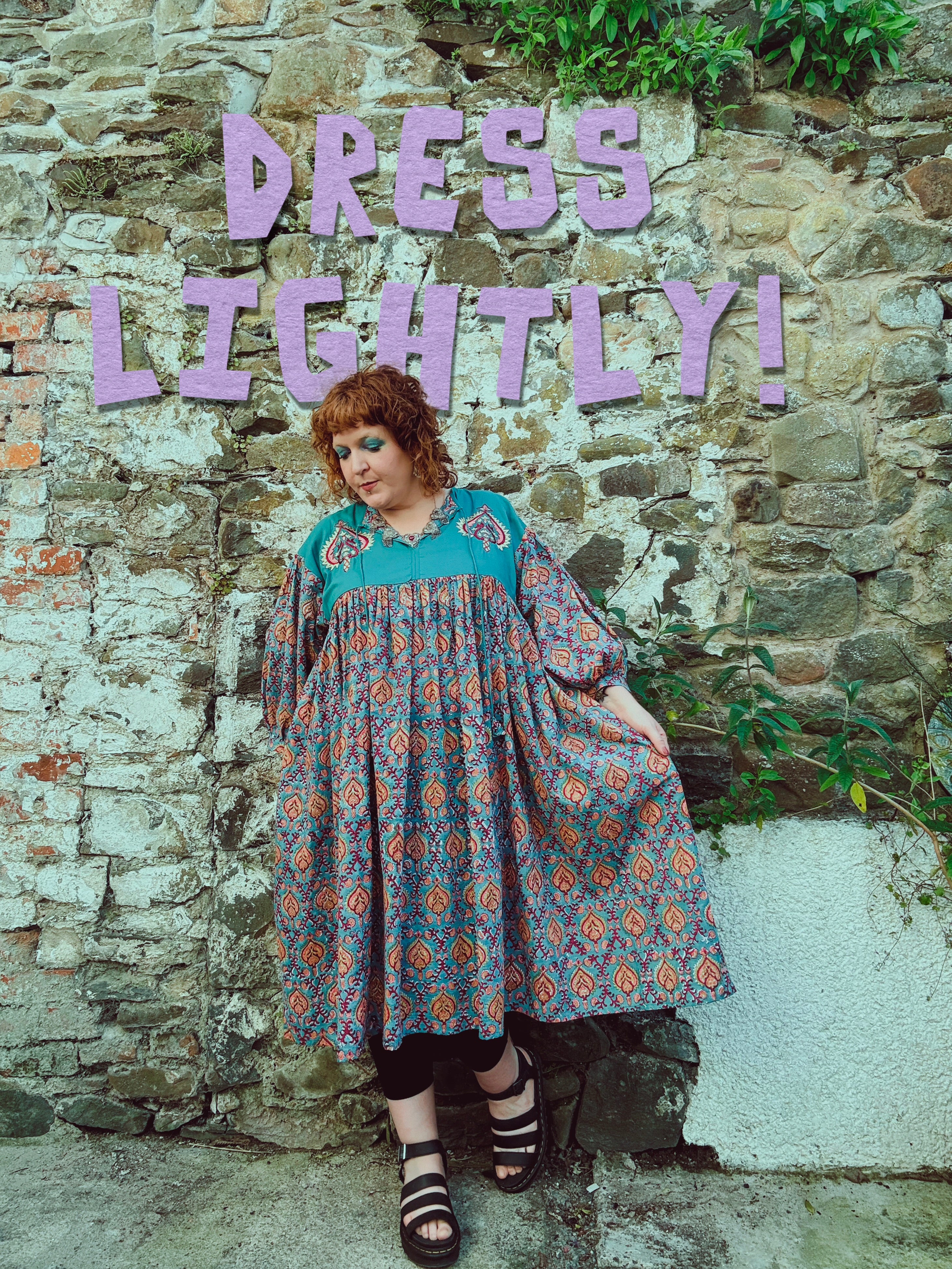 Heart Crafter Block Print & Embroidered Smock Dress