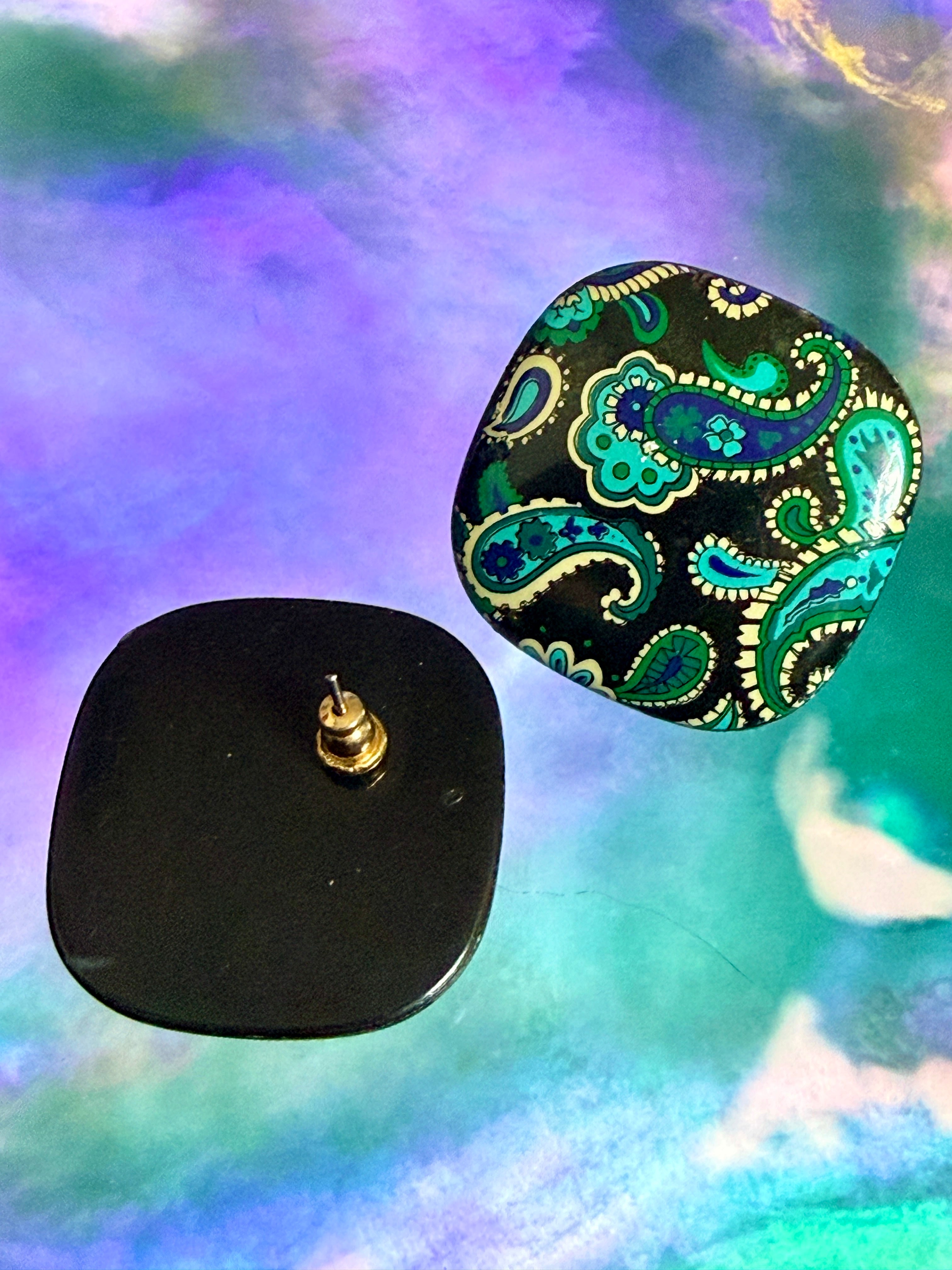 Vintage 1980s Retro Paisley Statement Earrings
