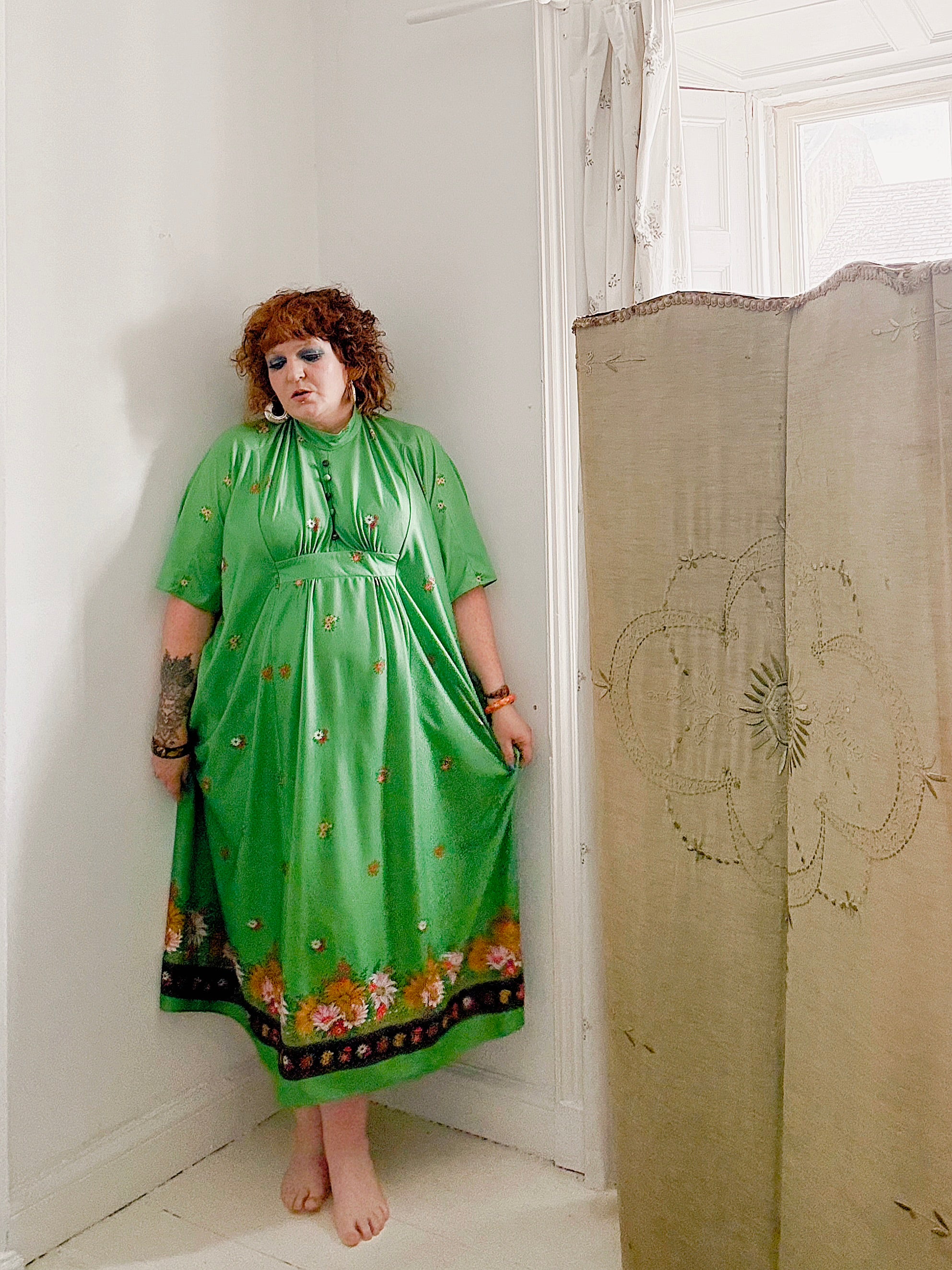 70s Green & Floral Kaftan