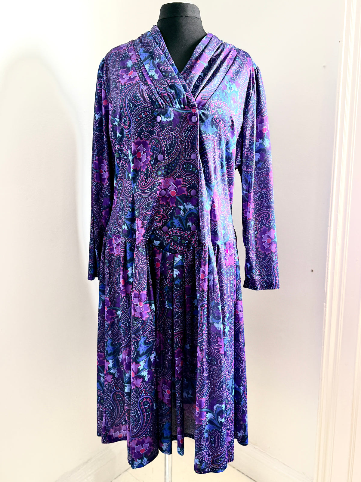 80s Purple Paisley and Floral Dress