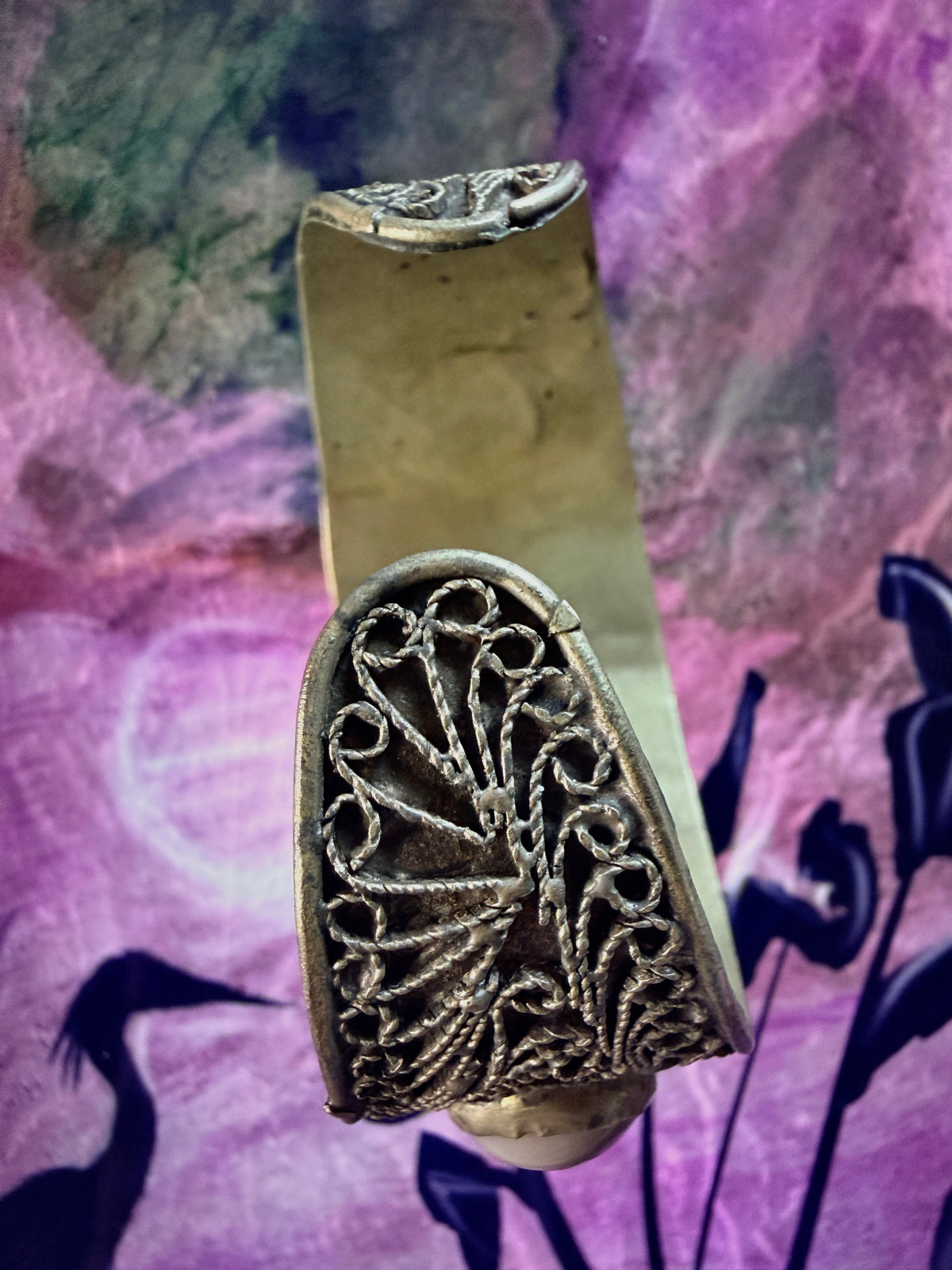 Vintage Yemeni Filigree Cuff Bracelet with Agate Stones